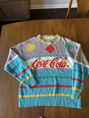 Vintage Unisex Cotton Knit Coca Cola Multi Striped Sweater - Image 1 of 4