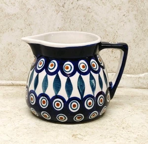 Boleslawiec Polish Pottery Peacock Creamer Pitcher 3.75" Made In Poland - Picture 1 of 16