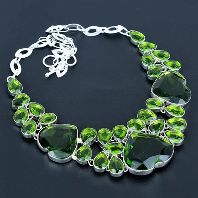 Peridot Gemstone Handmade Gift 925 Sterling Silver Jewelry Necklace 18" VJ 1058 - Image 1 of 4
