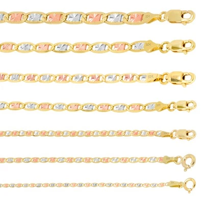10K Tri Color Gold 1.5mm-5mm Valentino Mariner Anchor Chain Necklace 16"- 26" - Image 1 of 4