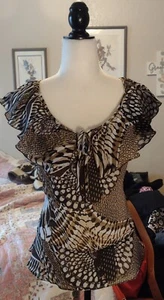 🐆 Women's Size XL Sexy Animal Print Top Blouse By Allison Taylor Sexy SemiSheer - Picture 1 of 7