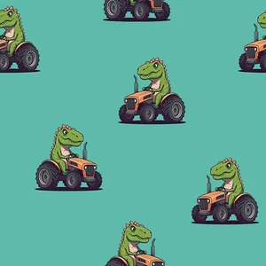 Jersey elástico tejido jersey tela infantil tractor y dinosaurio - Imagen 1 de 2