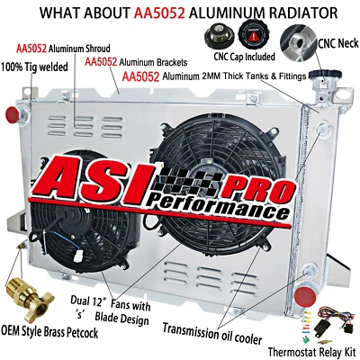 3 Row Aluminum Radiator Shroud Fan Relay fit 1985-96 Ford F150 F250 F350 Bronco Foto 1 de 4