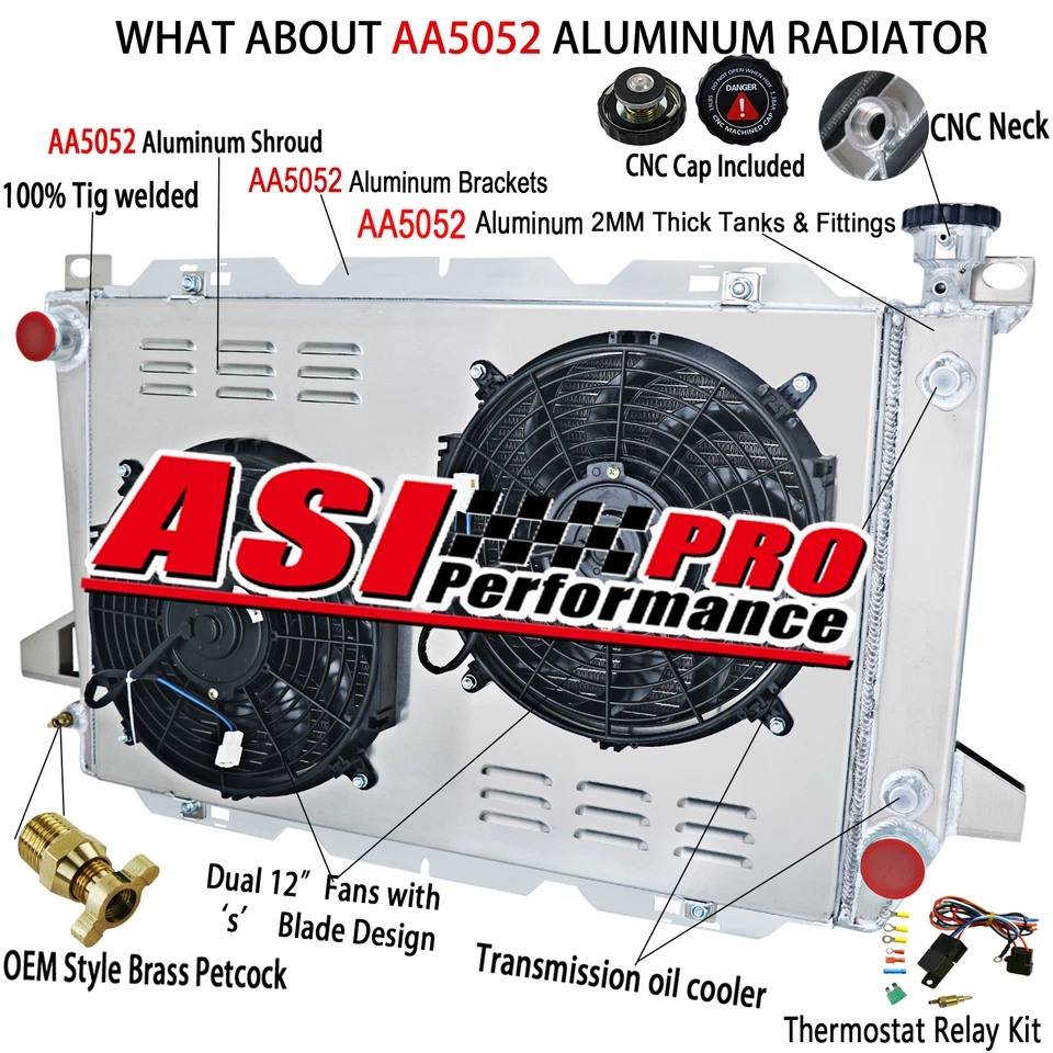 4ROW Aluminum Radiator Shroud Fan For 1985-1996 Ford F150 F250 F350 Bronco Foto 1 de 4