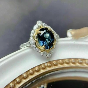 2Ct Oval Cut London Blue Topaz Diamond Engagement Ring In 14K Two Tone Gold Over - Picture 1 of 8
