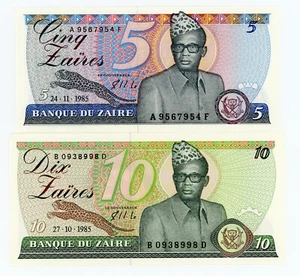 Zaire … P-26A.27A … 5-10 Zaire … 1985 … Choice *UNC*. - Picture 1 of 2