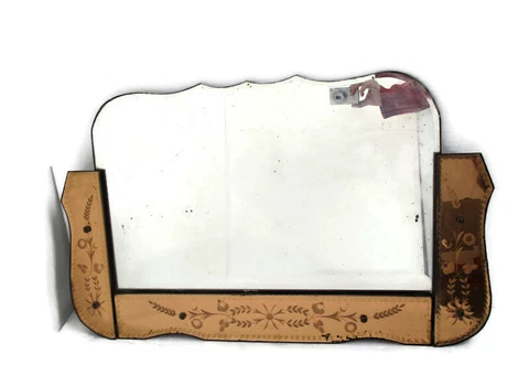 Art Nouveau Mirror Pink Edges  Venetian Ornate Cut to Clear Glass Art Deco Cover
