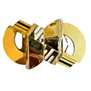 Accessocraft NYC Duo Gold Metal Buckle Black White Enamel VTG 80s Abstract Art - Picture 1 of 9