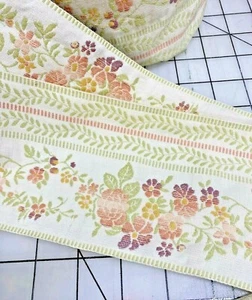 8Y29" Vintage 4W Tapestry Sewing Pillow Trim Green Peach Plum French Floral 0384 - Picture 1 of 7
