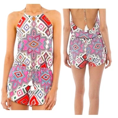 Summer Beach Playsuit Romper Backless Geometric Mosaic Backless Holiday M ASOS - Image 1 of 4