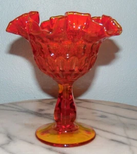 Vintage Fenton Orange Pedestal Compote Candy Dish Ruffled Crimped Edge 6" Tall - Picture 1 of 6