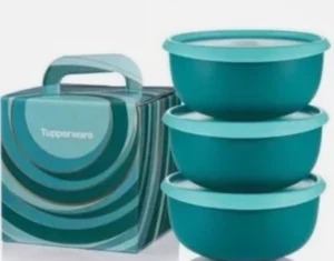 Tupperware Bowl Blossom Set of 3 with Gift Box Tight Lidded 1.3L 3 Bowls New - Picture 1 of 3