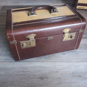 Vintage Singer Leather And Lacquered Tweed Makeup Travel Case - Picture 1 of 13