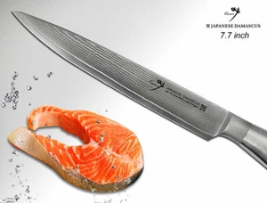 Cuchillo de filete japonés Damasco multicapa VG-10 7,7 pulgadas rebanadora diseño espiga completa - Imagen 1 de 4