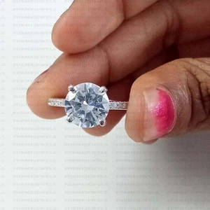 9mm Round Cut Hidden Halo Moissanite Women's Engagement 14K White Gold Plated - Picture 1 of 15