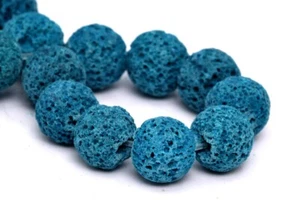 10MM Natural Aqua Blue Volcanic Lava Beads Grade A Round Loose Beads 15" - Picture 1 of 4