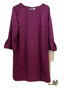 Old Navy Burgundy Round Neck Bell Sleeves Sheath Dress Large 100% Rayon - Picture 1 of 8