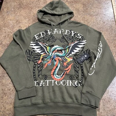 Ed Hardy Tatuaje Pullover Polar Sudadera con Capucha Alas de Dragón Gráfico Verde Talla M Nuevo con Etiquetas Foto 1 de 4
