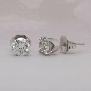 .50 Carats Round Brilliant Cut Diamonds Solitaire Stud Earrings 14K White Gold  - Picture 1 of 4
