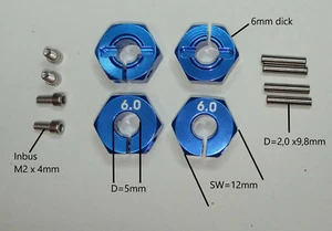4x Radmitnehmer 12mm Radnabe Sechskant 1/10 RC 6mm blau rot schwarz silber titan - Bild 1 von 12