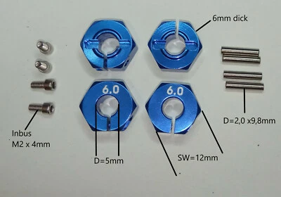 4x Radmitnehmer 12mm Radnabe Sechskant 1/10 RC 6mm blau rot schwarz silber titan - Bild 1 von 4