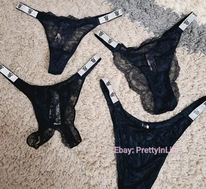 Victoria's Secret sehr sexy Höschen Spitze Glanz Tanga ouvert brasilianisch schwarz - Bild 1 von 14
