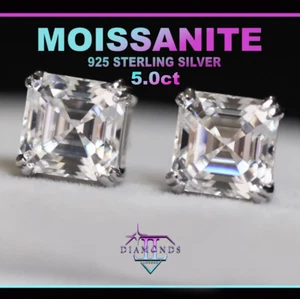 5,0ct Moissanit Diamant Ohrstecker, Moissanit Asscher Diamant Ohrstecker - Bild 1 von 11