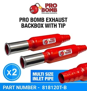 PRO Bomb X2 Two Universal back box round tail pipe exhaust In Cherry Red Color - Picture 1 of 12