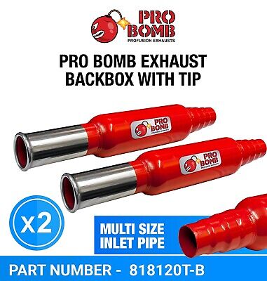 PRO Bomb X2 Two Universal Back Box Round Tail Pipe Exhaust In Cherry Red Color • 64.01€