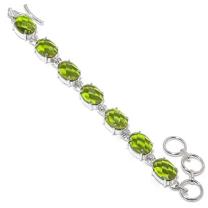 Peridot Quartz Gemstone Silver Plated Bracelet Jewelry 7-8" - Picture 1 of 1