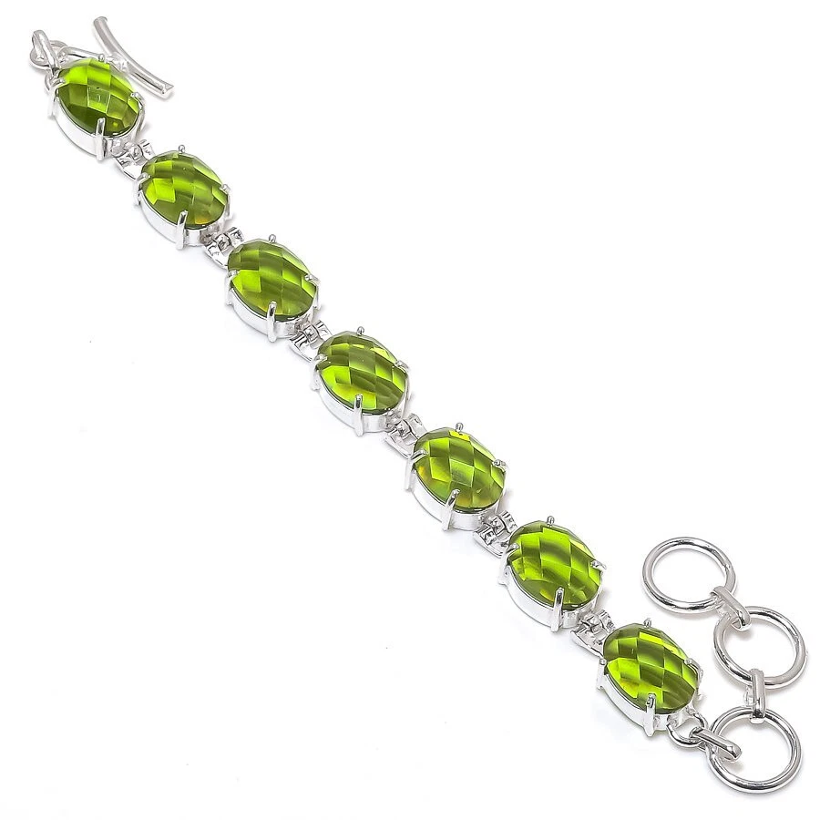 Peridot Quartz Gemstone Silver Plated Bracelet Jewelry 7-8" - Image 1 of 1