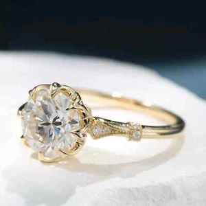 Art Deco Stil Lab Created Diamant filigran 14K Gelbgold FN Verlobungsring - Bild 1 von 10