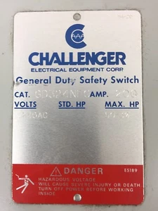 CHALLENGER GD324NFC 200 AMP 240 VAC 3 POLES NEMA 1 NON FUSIBLE GENERAL DUTY - Picture 1 of 9