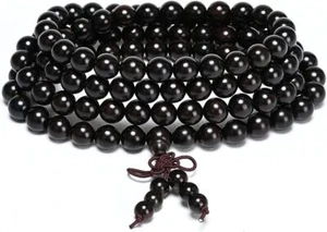 8mm 108 Beads Necklace Natural Ebony Wood Mala Beads Bracelet for Men Prayer Bea - Picture 1 of 6