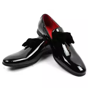 Scarpe eleganti smoking nere mocassino uomo vernice velluto fiocco cravatta top AZAR MAN - Foto 1 di 5