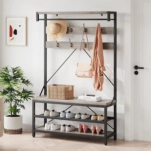 72"Hall Tree W/Bench and Shoe Storage Coat Rack Shoe Bench 40” Entryway Bench US - Picture 1 of 8