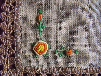 Beau napperon vintage brodé 6 napperons en lin 13 cm/13 cm (5 x 5") P1515 - Photo 1/4