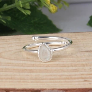 Rainbow Moonstone Gemstone 925 Sterling Silver Adjustable Engagement Rings - Picture 1 of 3