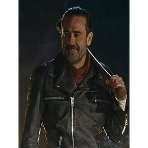 The Walking Dead Negan Jeffrey Dean Morgan Black Real Leather Jacket - Picture 1 of 5