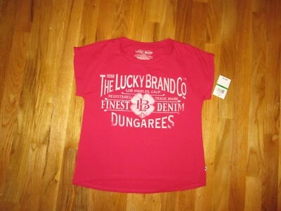 NWT Girls Lucky Brand Finest Denim Dungarees Red T-Shirt Size Large - Image 1 of 4