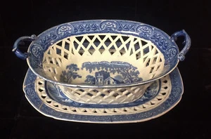 Rara cesta de frutas o pan Davenport principios de Inglaterra 1800 con placa inferior - Imagen 1 de 12