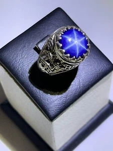 Elegant Men Silver 925 Ring Genuine Star Ruby Stone Handmade Design ياقوت نجمي - Picture 1 of 12