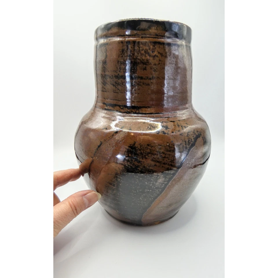 Signed Studio Pottery Vase | Hand Thrown Modernist Art | Brown Black Glaze - Image 1 of 4
