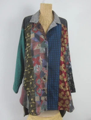 Vtg Francine Atlantic City Womens M / L Pieced Fabrics Art to Wear Relaxed Shirt - Image 1 of 4
