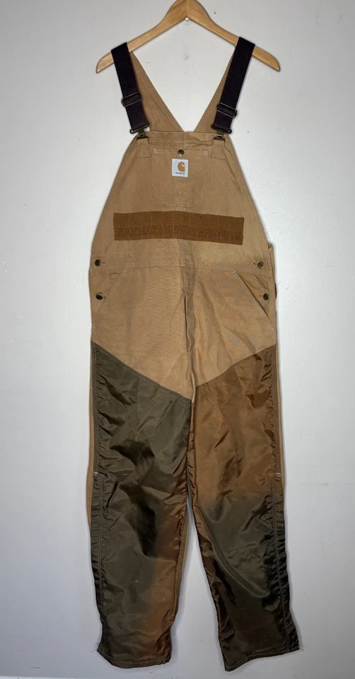 Vintage 80s Carhartt Bibs Overalls Brown USA 38x30 Hunting Nylon Double Knee Vtg - Image 1 of 4