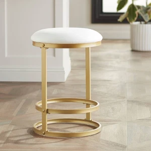 Palmer Gold Metal Bar Stool 26" High Modern White Cushion Kitchen Counter Island - Picture 1 of 10