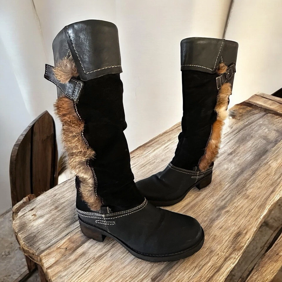 Botas hasta la rodilla Manas Design talla 39 de gamuza negra de piel real hechas en Rumania Foto 1 de 4