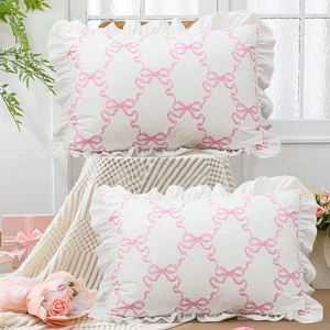20 x 30'' Bow Pillow Covers Set of 2 Pink Ruffle Pillow Cases Coquette Pillow... - Picture 1 of 7