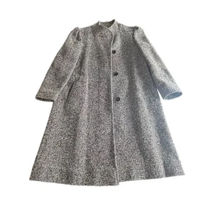 Cappotto lungo invernale tweed vintage giacca donna nero grigio manica lunga classico - Foto 1 di 6