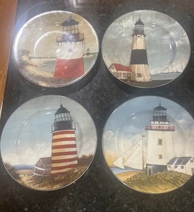 Oneida David Carter Brown Collection "By The Sea" Lighthouse Salad Plates 2001 - Picture 1 of 6